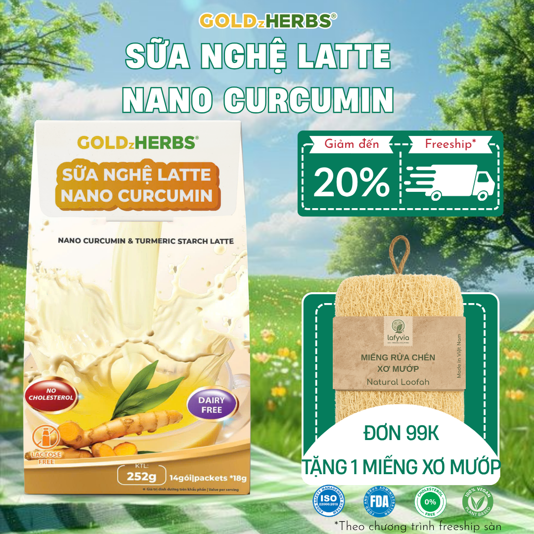 [Hàng cty] Sữa Nghệ Latte Nano Curcumin GoldzHerbs - 14 gói/ 500g