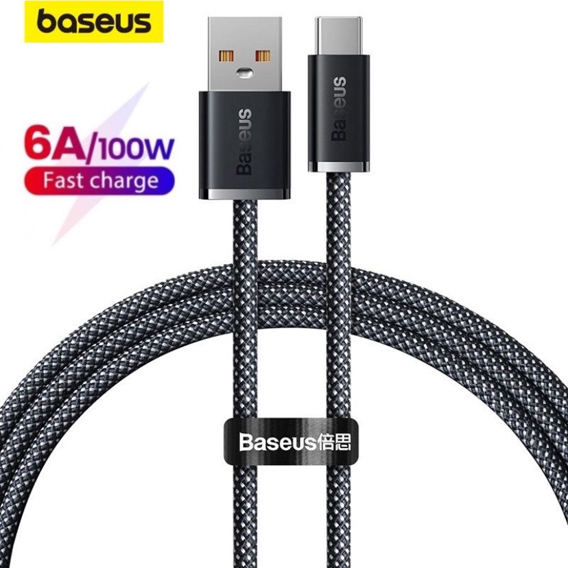  Dây sạc nhanh type c 6a 100w Baseus Cáp sạc bọc dù dài 1m 2m cho xiaomi samsung oppo ... 