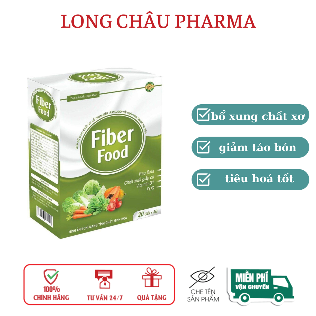  Chất xơ hòa tan Fiber Food giúp giảm trĩ táo bón hôp 20 gói x 3 gam 