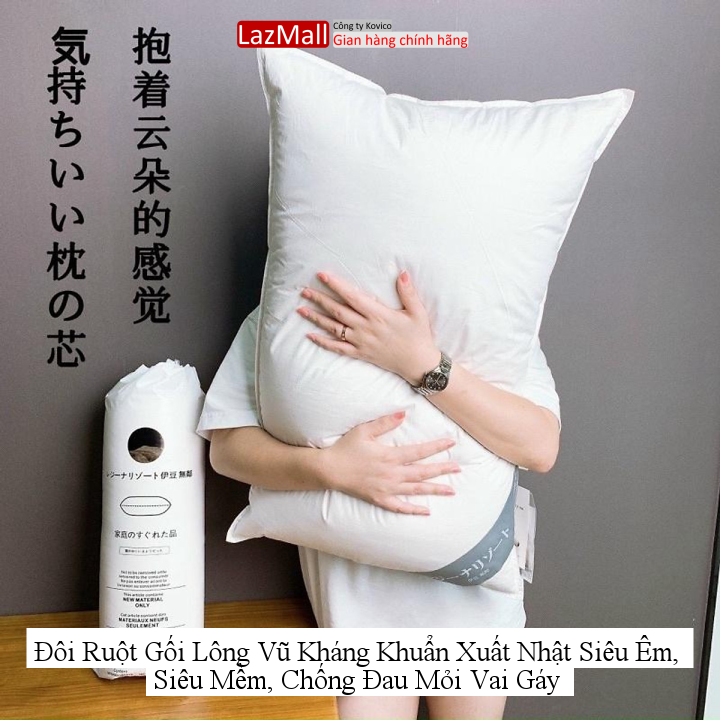 Đôi ruột gối lông vũ kháng khuẩn xuất nhật siêu êm, siêu mềm, chống đau mỏi vai gáy