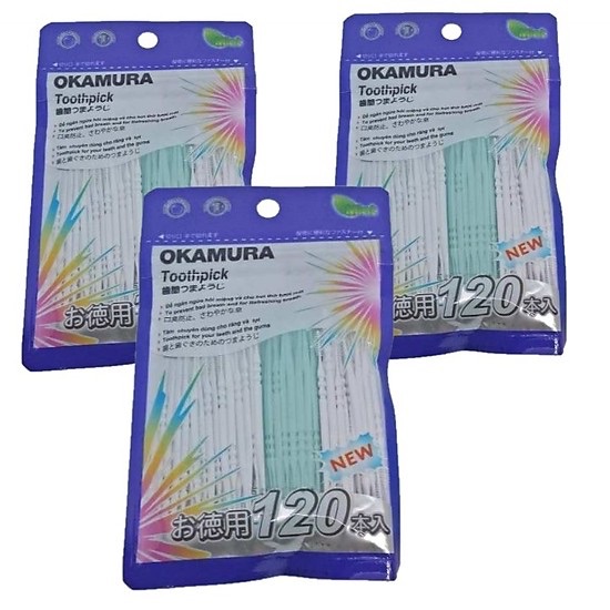 Combo 3 bịch tăm nhựa 120 cây okamura cao cấp Nhật Bản