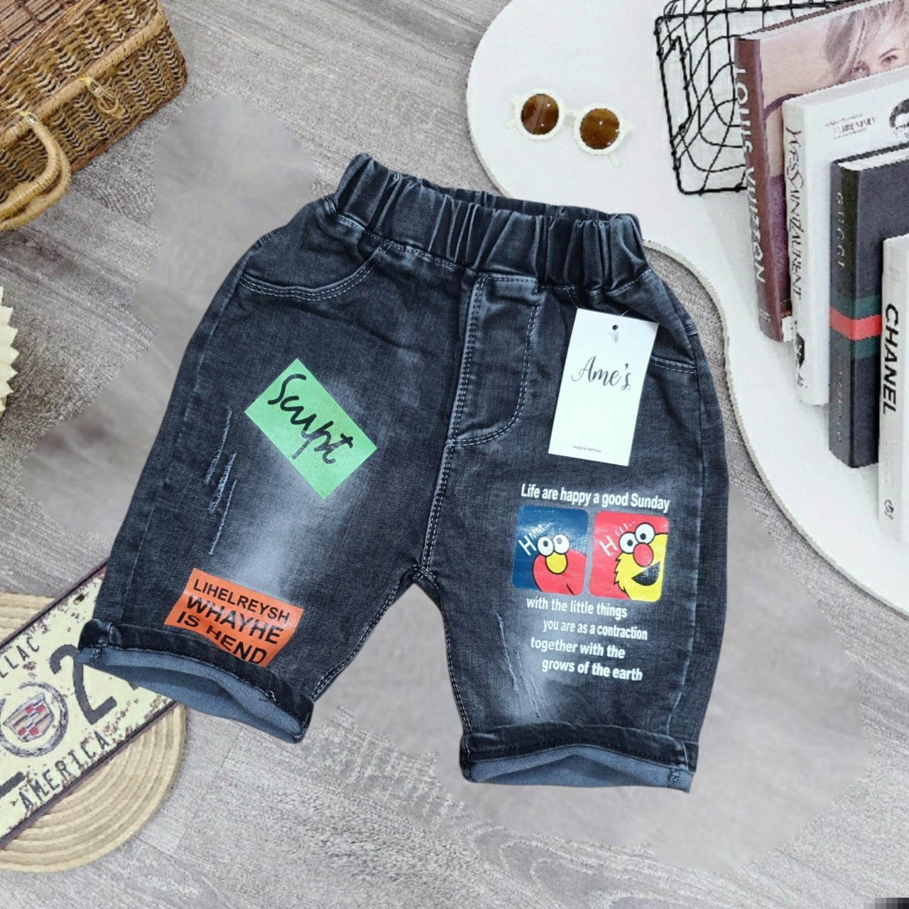Quần jeans lửng cho bé trai họa tiết chất vải mềm co dãn, Quần jeans ngố phong cách cho bé