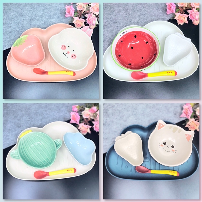 ⚡️Tặng Muỗng Báo Nóng⚡️ Set chén bát sứ cao cấp dành cho bé ăn dặm