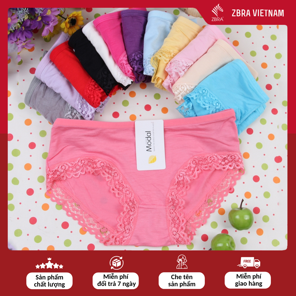 Quần lót cotton Combo 10 Quần chip cotton siêu mềm mịn phối viền ren gợi cảm - ZQMODAL