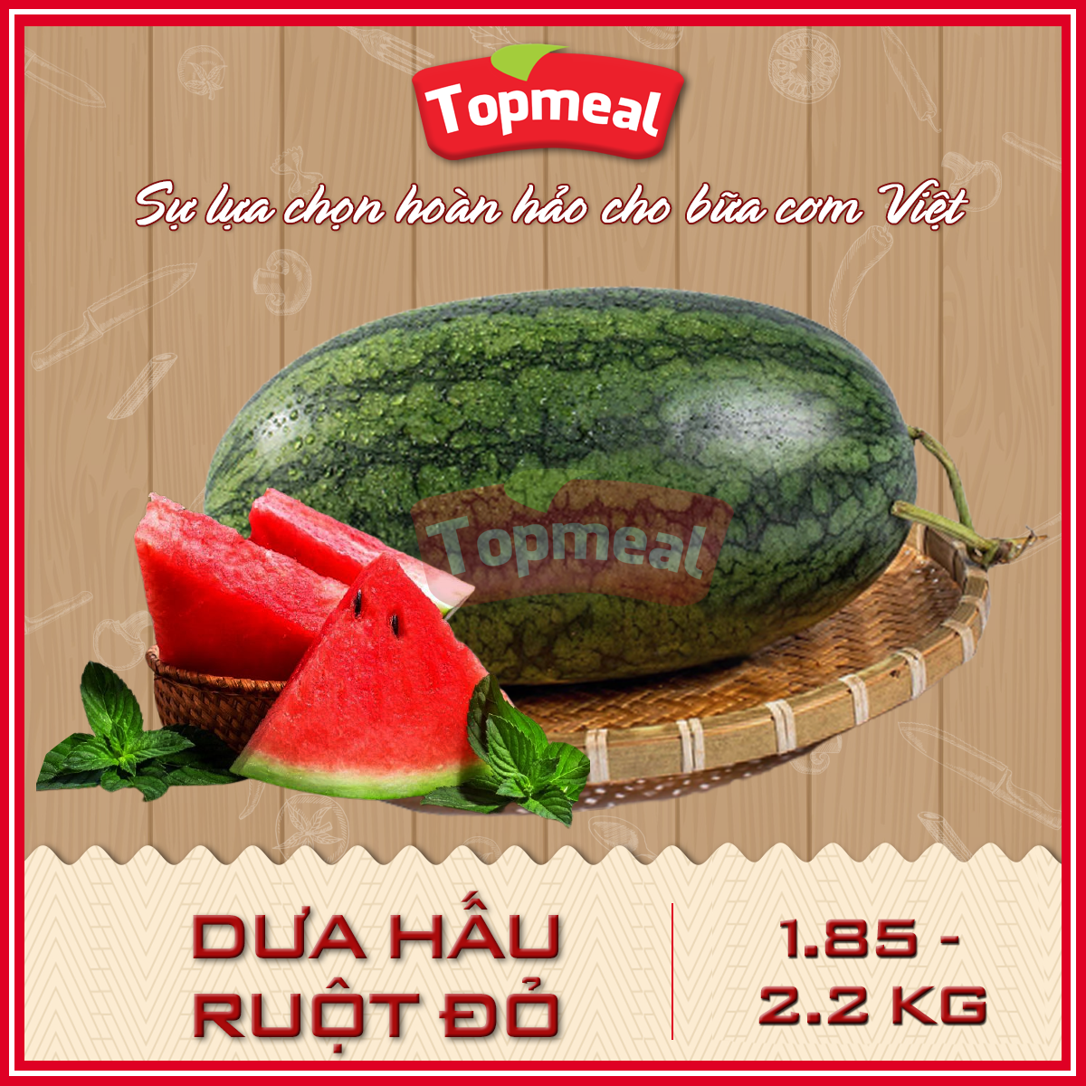 HCM - Dưa hấu ruột đỏ (1,85 - 2,2kg/quả) - [Giao nhanh TPHCM]