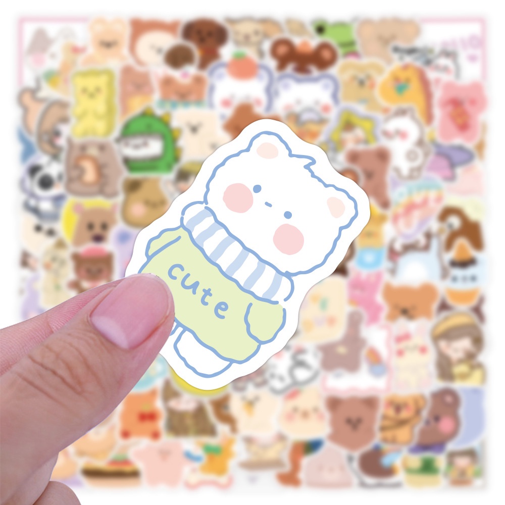 Set 50 miếng dán in194 cao cấp , sticker dán chống thấm nước - 6-8cm - gấu dễ thương