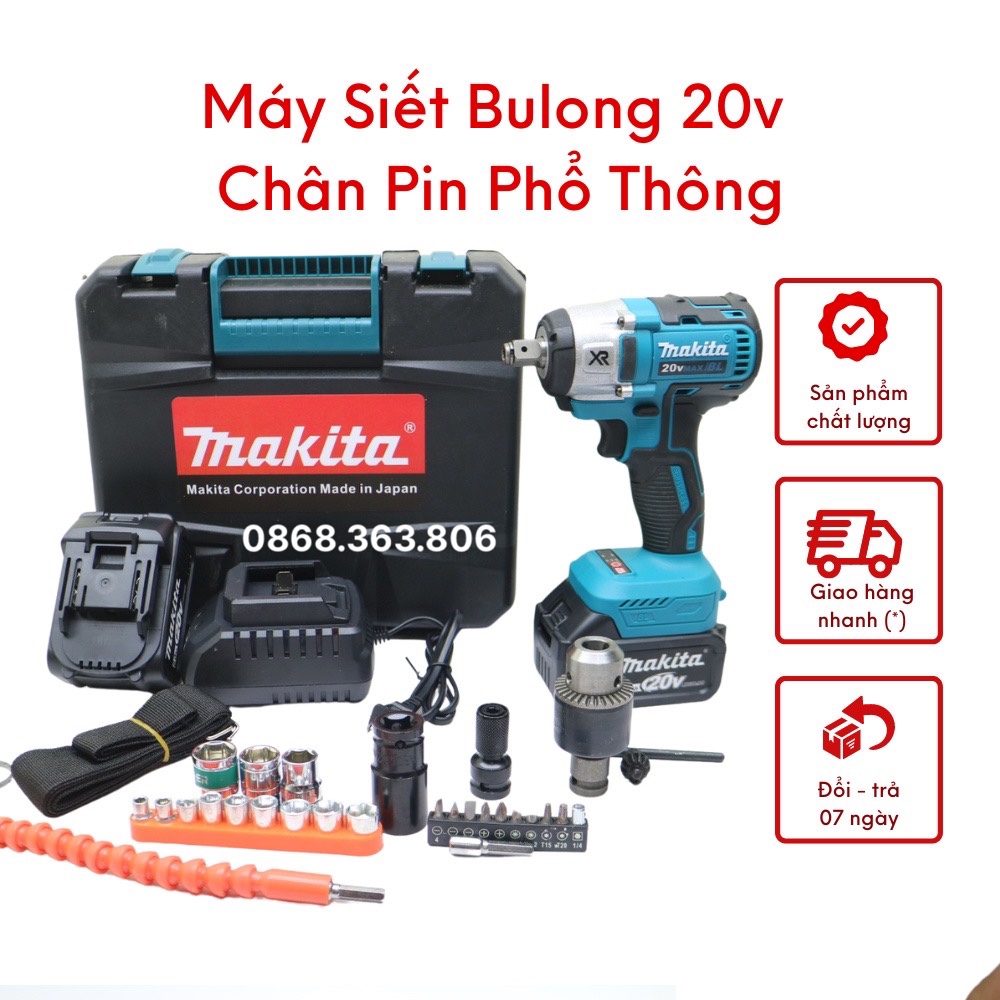 Siết Bulong Makita 20V - Pin phổ thông - siêu khỏe không chổi than - Máy siết ốc, máy vặn bu lông dùng pin 10 cell tiện lợi sử dụng