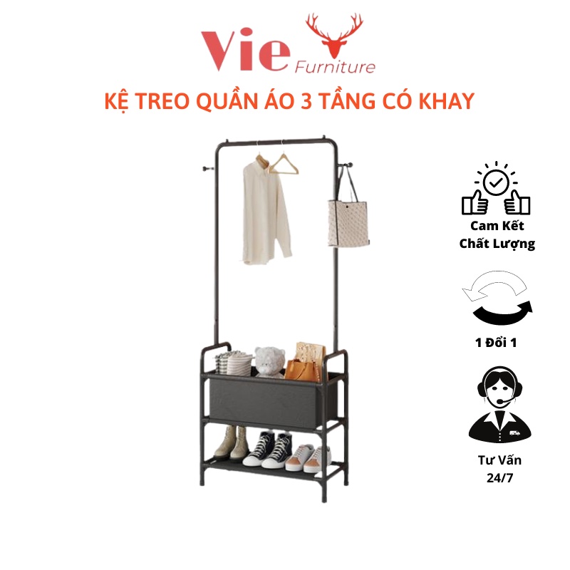 Kệ treo quần áo kết hợp kệ để giày dép 3 tầng có khay