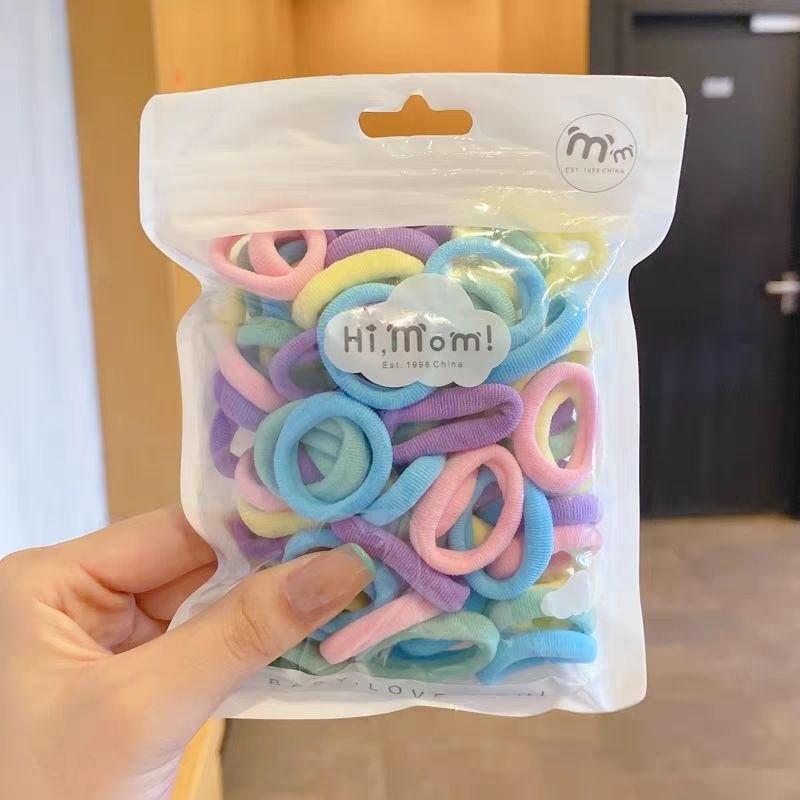 Túi 100 sợi dây buộc tóc túi zip cho bé gái mix nhiều màu
