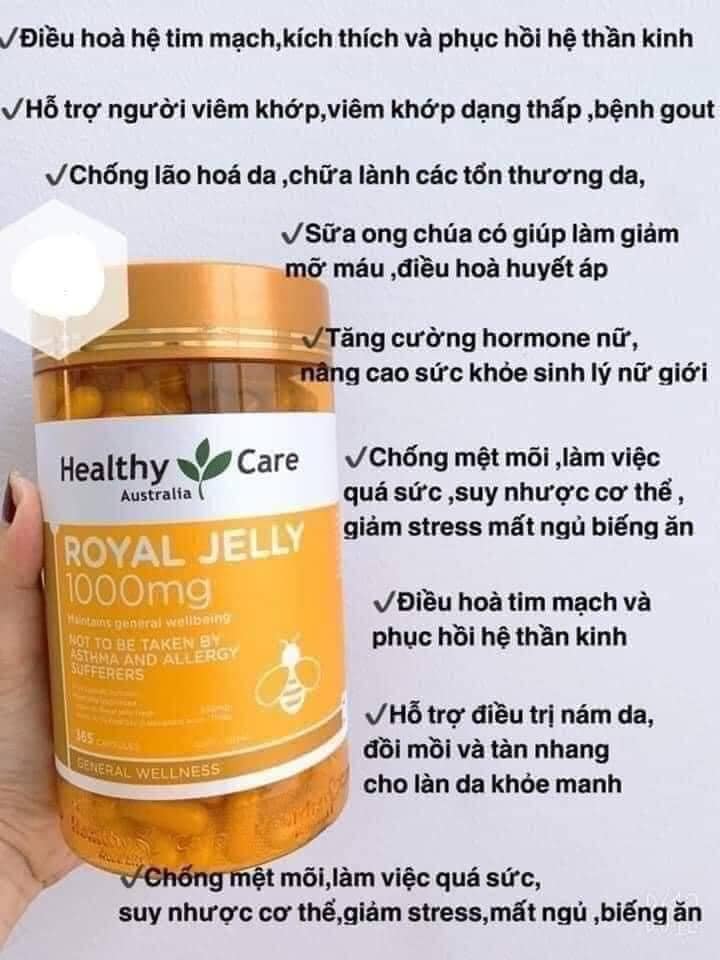 VIÊN UỐNG SỮA ONG CHÚA HEALTHY CARE ROYAL JELLY 1000MG 365 VIÊN - sản phẩm tốt chất lượng cao, sản phẩm cam kết giống như hình, ĐƯỢC ƯA CHUỘNG SĂN ĐÓN TRÊN THỊ TRƯỜNG HIỆN NAY