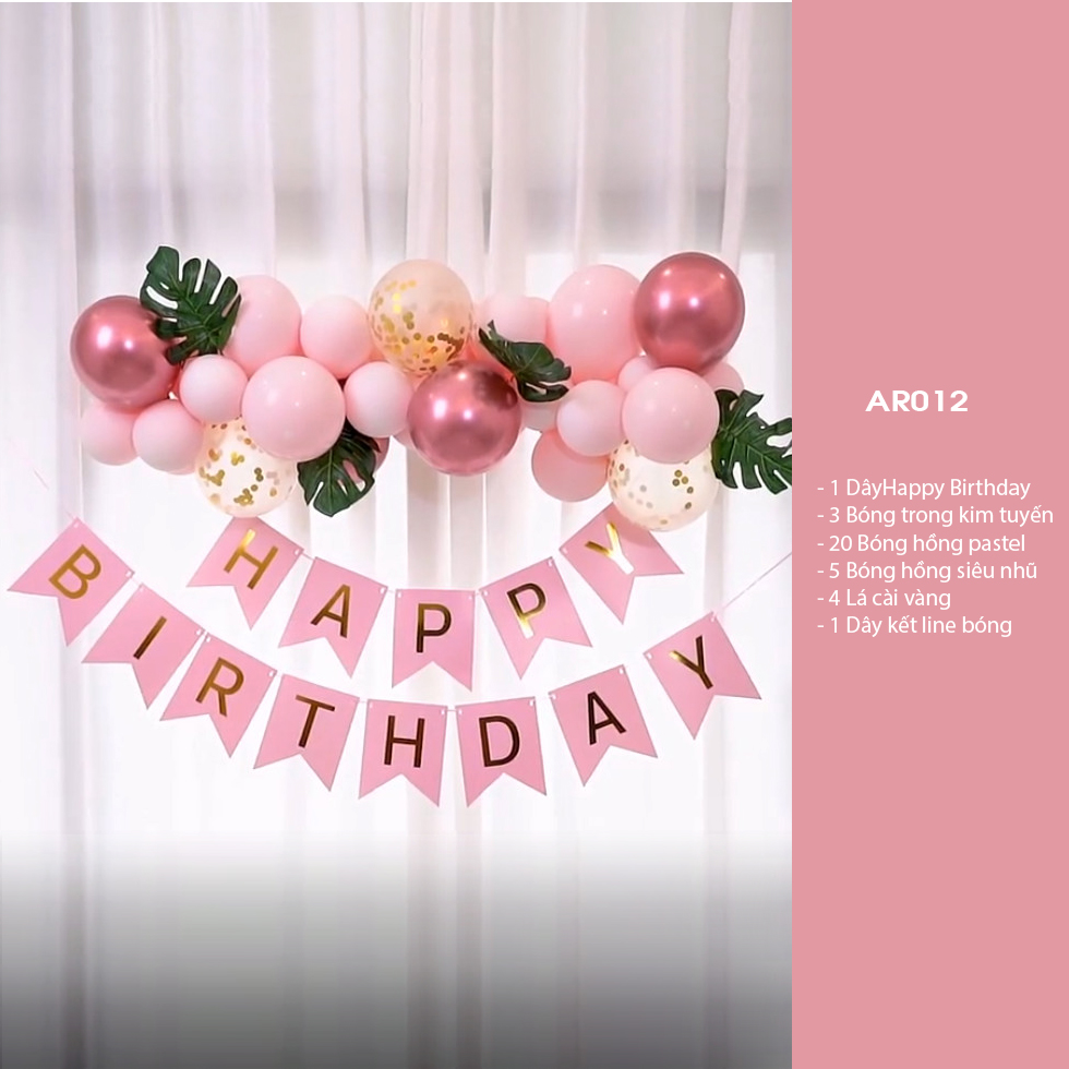 [HCM]Set bóng trang trí sinh nhật tông hồng pastel