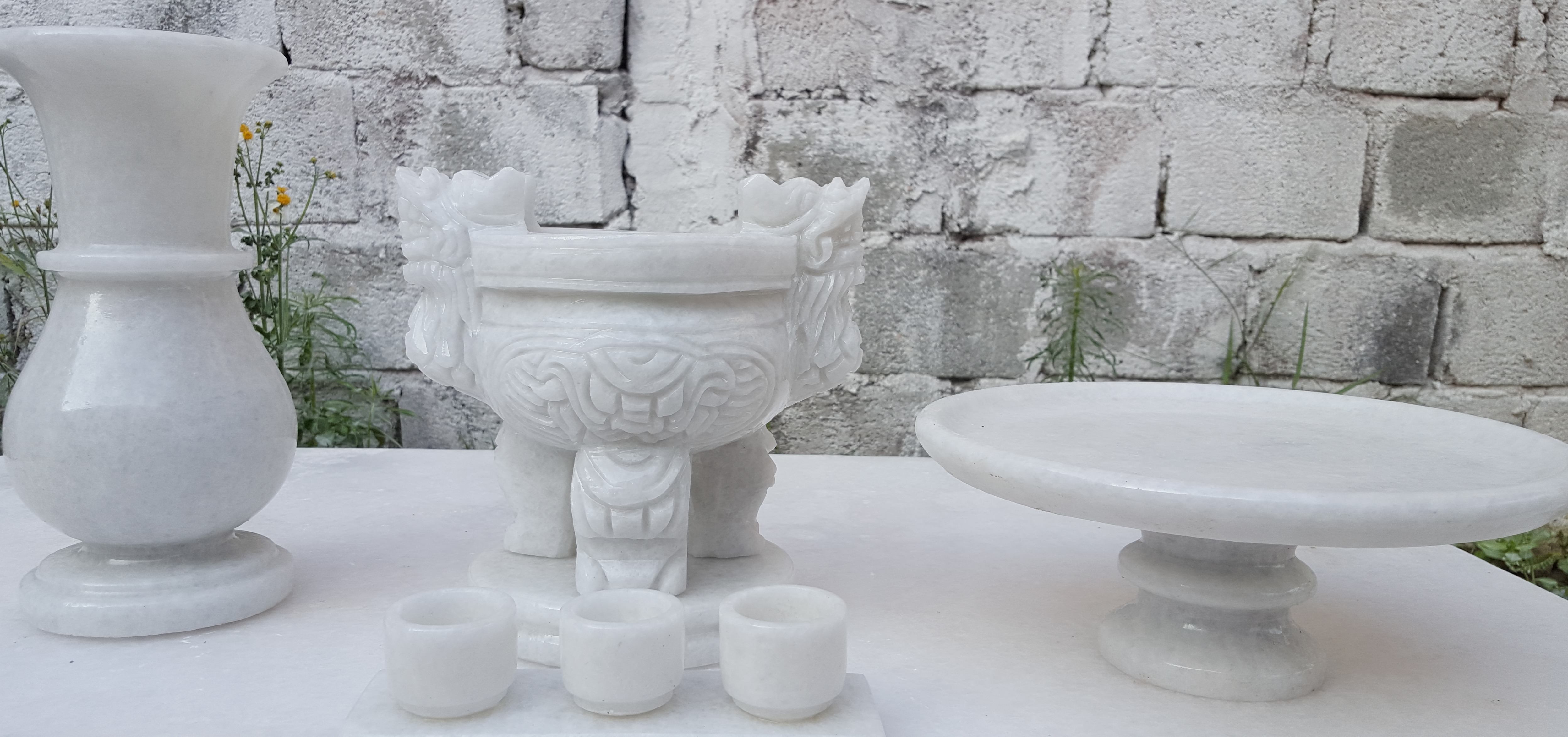 Bộ đồ thờ đá trắng 25cm