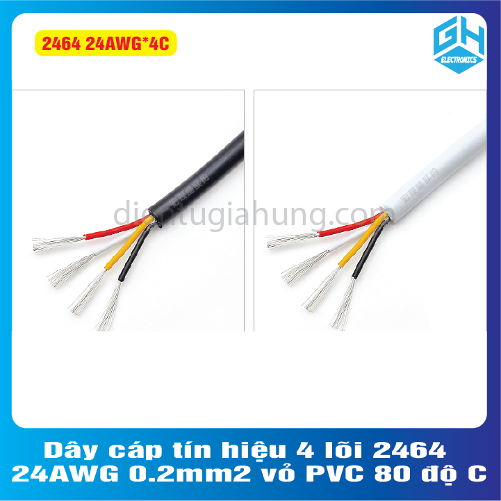 Dây cáp tín hiệu 4 lõi 2464 24AWG 0.2mm2 vỏ PVC 80 độ C(1 MÉT)