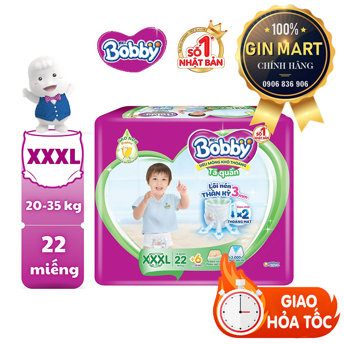 Tã quần bobby xxxl22 cho bé 20-35kg