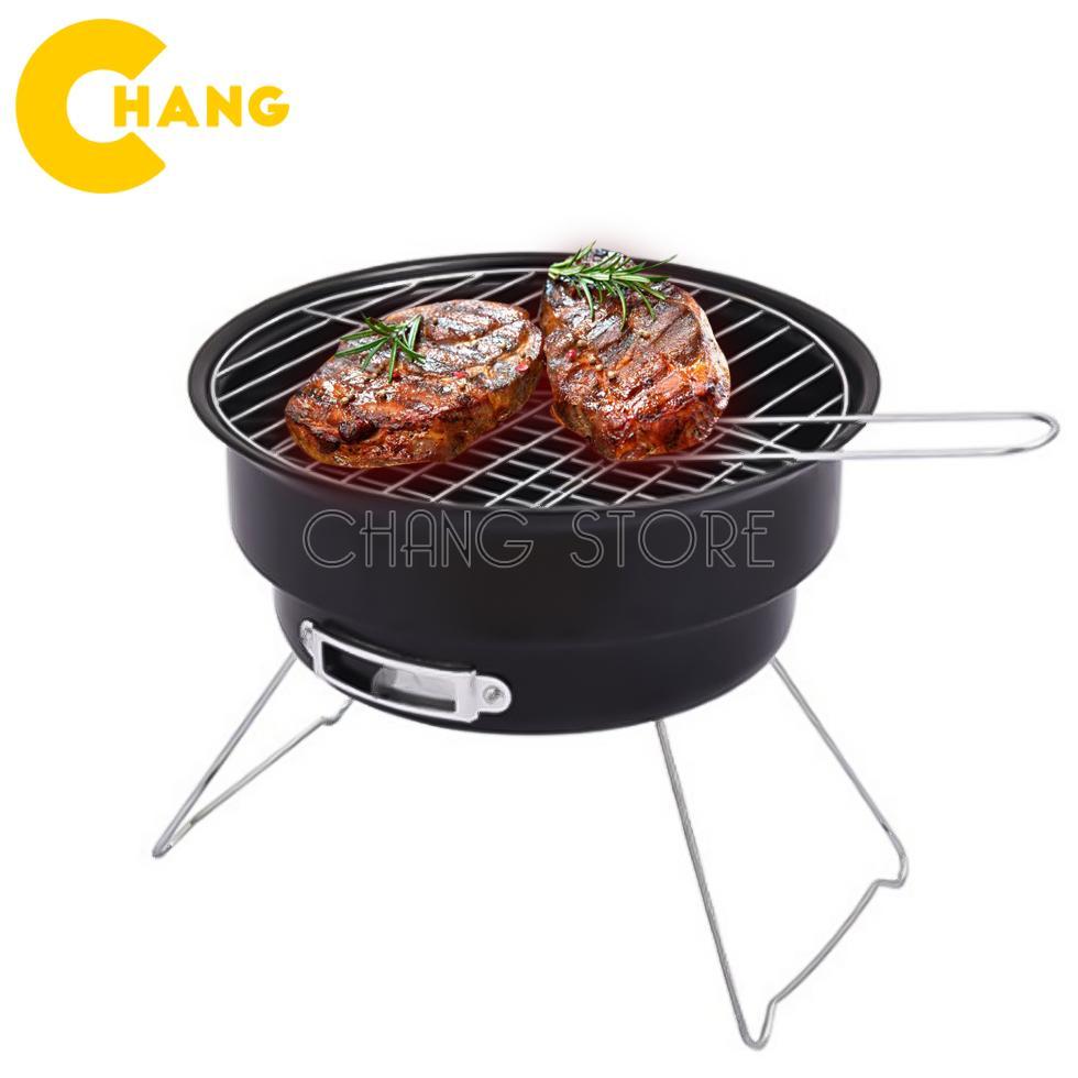 Bếp nướng than hoa tròn, bếp nướng than hoa ngoài trời kèm vỉ nướng, có thể gấp gọn