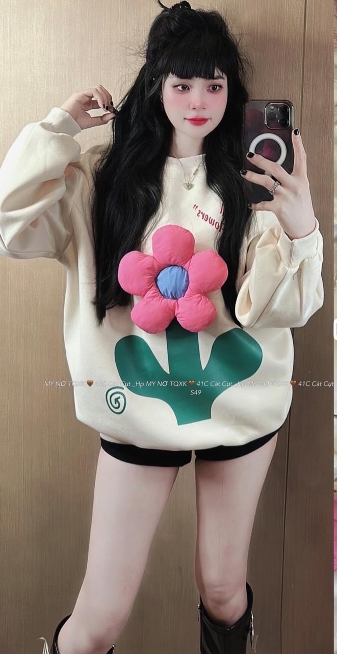 Áo thun nỉ bông hoa nổi - hàng qc cao cấp