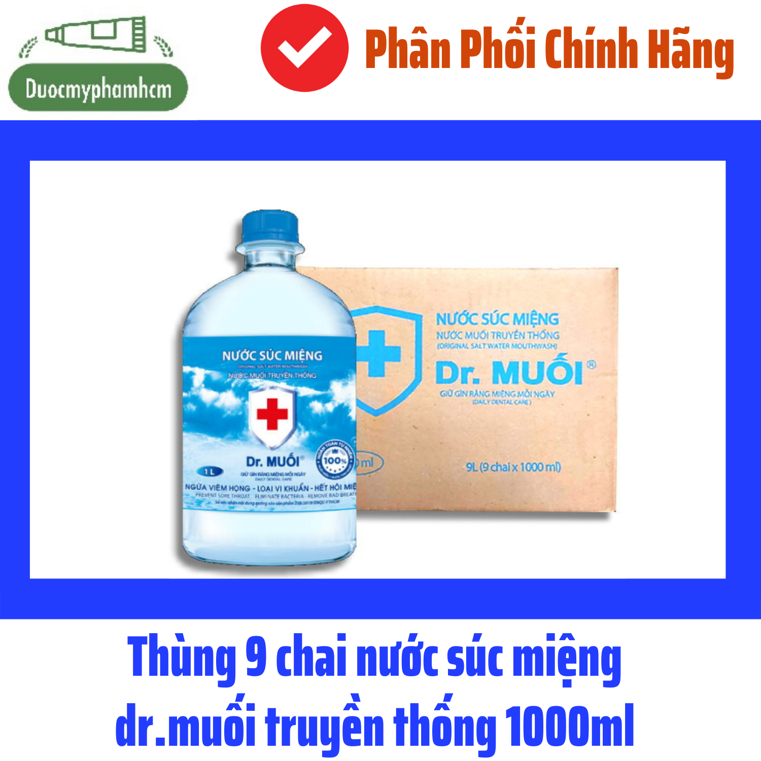 Thùng 9 chai nước súc miệng Dr.Muối hương truyền thống 1L