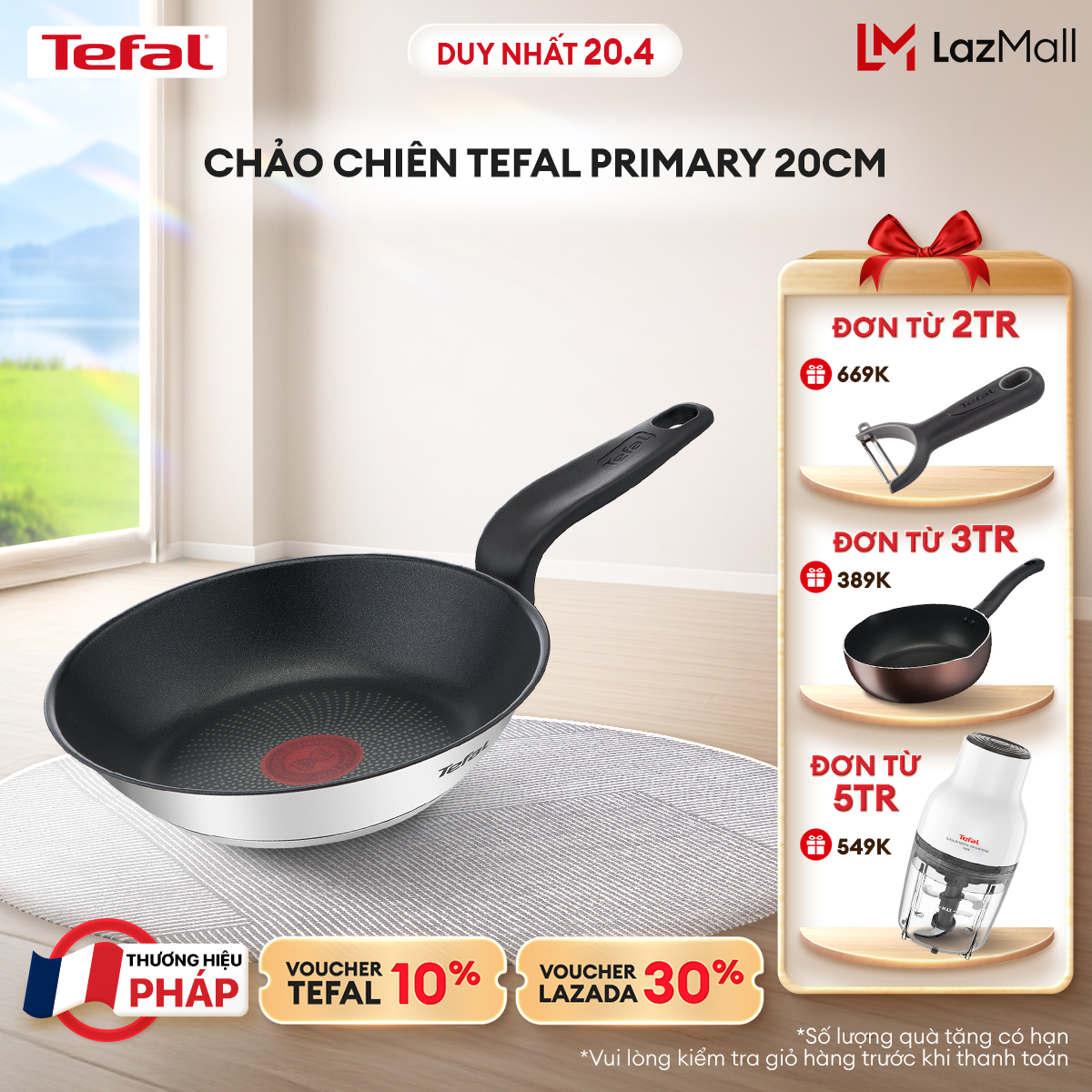 [NHẬP MÃ TEFALOFF30T4 GIẢM 30%] Chảo chiên Tefal Primary 20cm