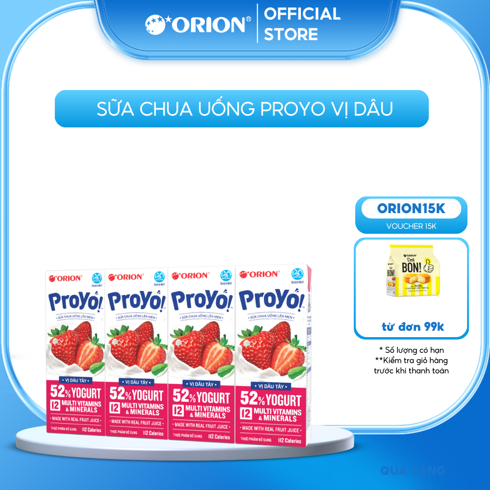 Lốc 4 hộp sữa chua uống orion proyo vị dâu tây 180ml
