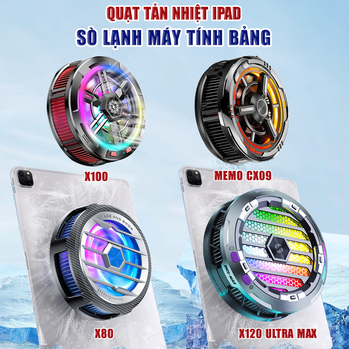 Quạt tản nhiệt Ipad Máy tính bảng Piva B2 Max / X100 - Quạt sò lạnh tản nhiệt máy tính bảng X80 / X4