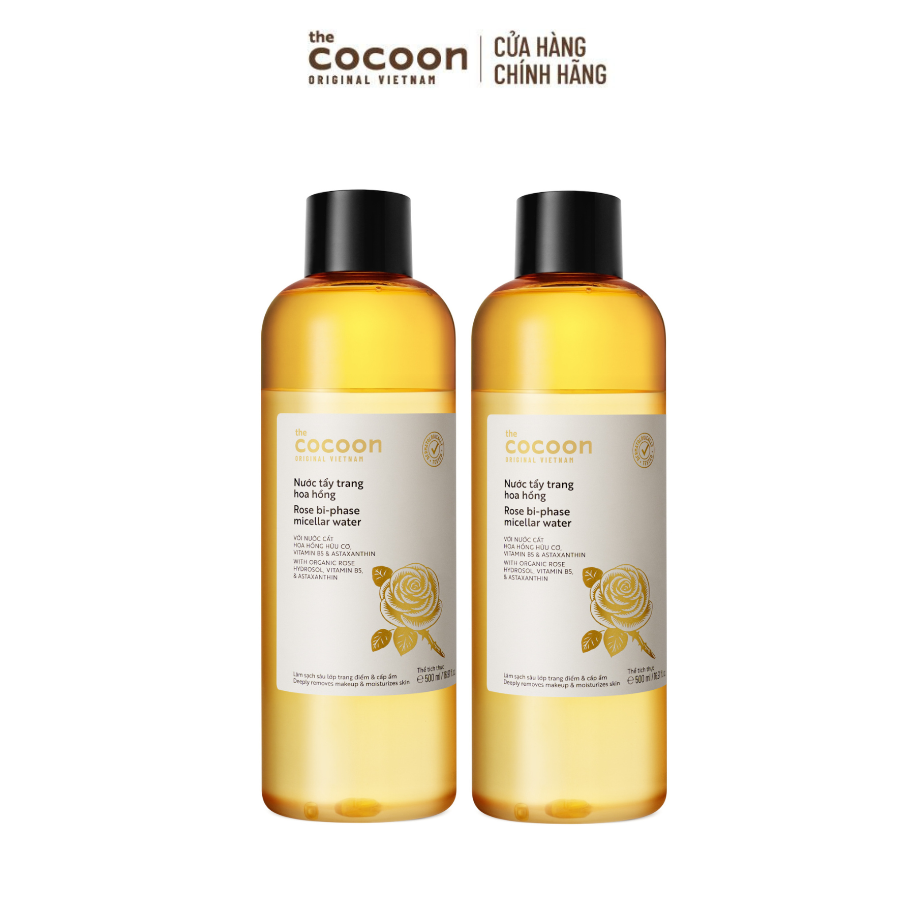 COMBO 2 Bigsize - Nước tẩy trang hoa hồng Cocoon tẩy sạch makeup  cấp ẩm 500ml