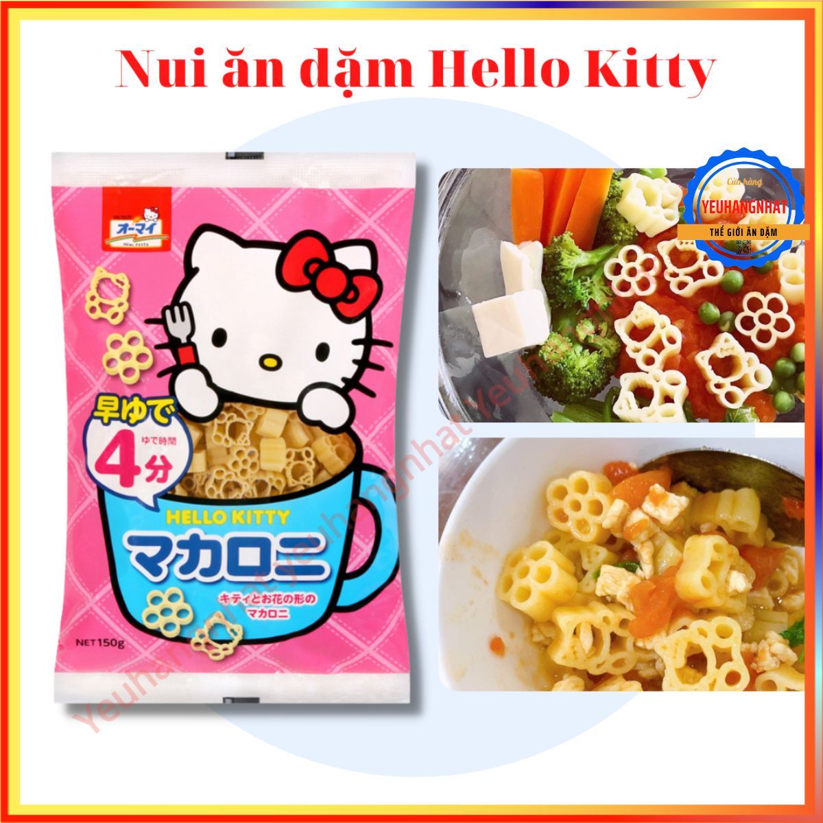 Nui Hello Kitty Nhật Bản cho bé 150gram - Nui ăn dặm hình hello kitty cho bé ăn dặm Mama Baby VN