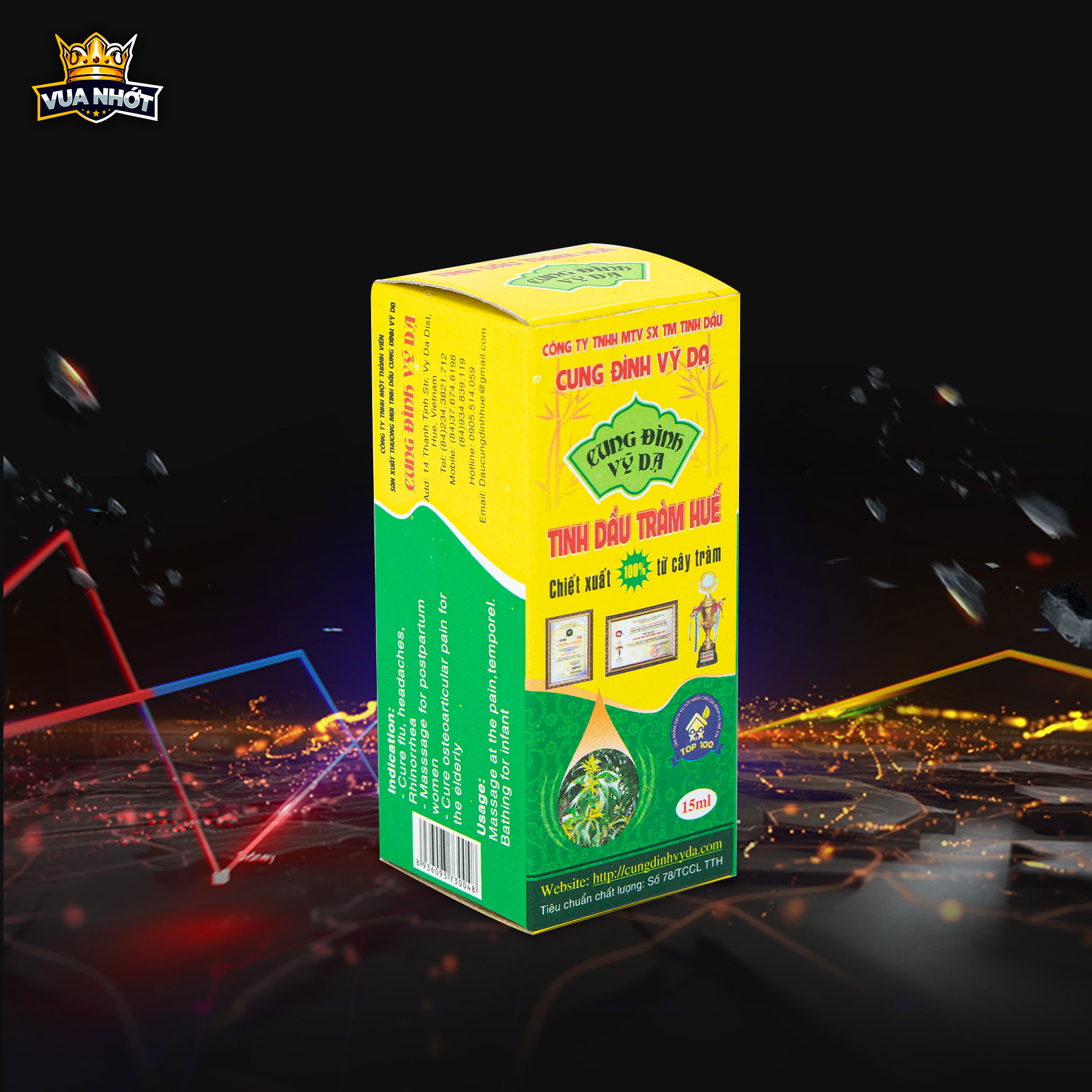 Tinh dầu Tràm Thiên nhiên Cung Đình Vỹ Dạ  - Chứa hoạt chất Cineol 60% Kháng khuẩn cao - Ức chế sự phát triển của virus - Sản xuất tại Huế