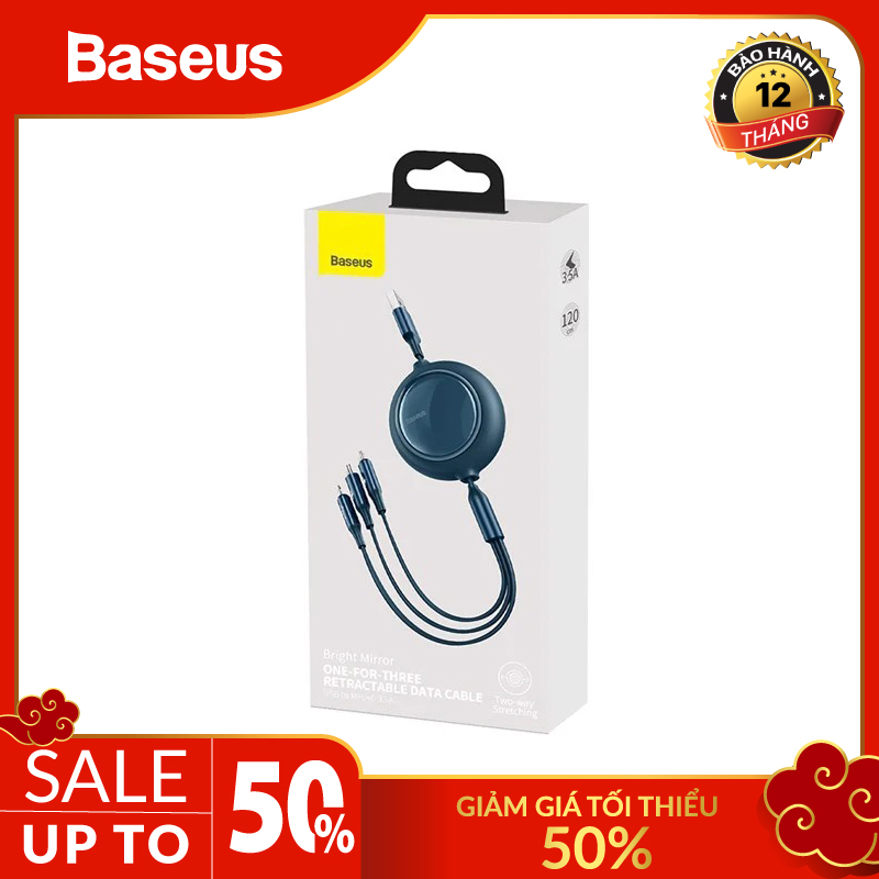 Cáp sạc dây rút 3 đầu thế hệ mới Baseus Bright Mirror 3 in 1
