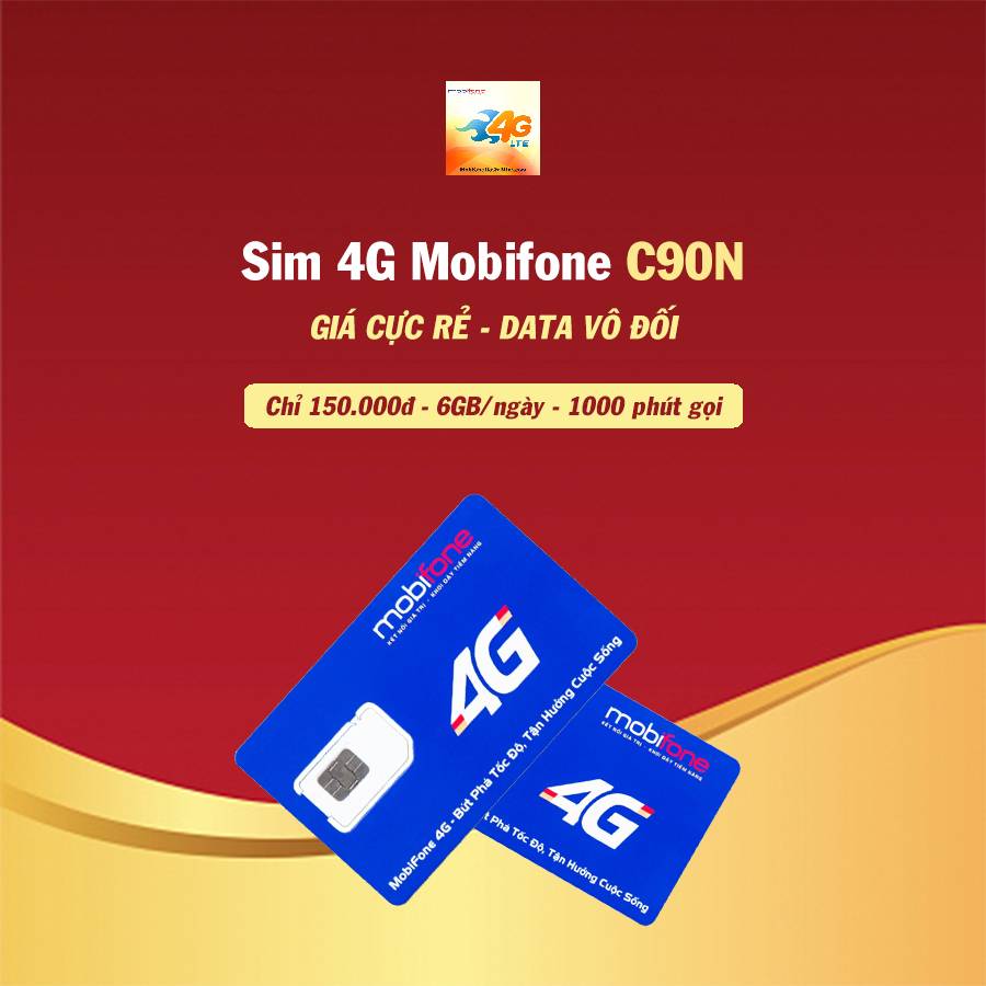 FREESHIP - CHƯA KÍCH HOẠT Sim 4G 10 số Mobifone C90N Mỗi tháng Tặng 120GB + Miễn phí gọi nội mạng + 50p gọi ngoại mạng