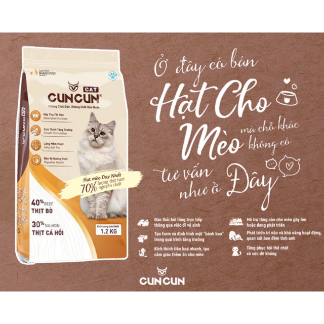 Thức ăn cho mèo hạt cuncun 1,2kg hạt tươi dinh dưỡng dành riêng cho mèo