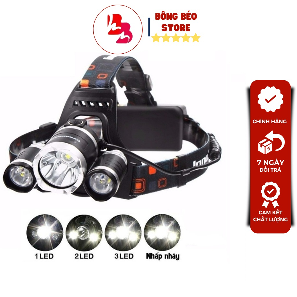 Đèn Pin Đội Đầu T6 3 Bóng Tặng Kèm 2 Pin và Sạc
