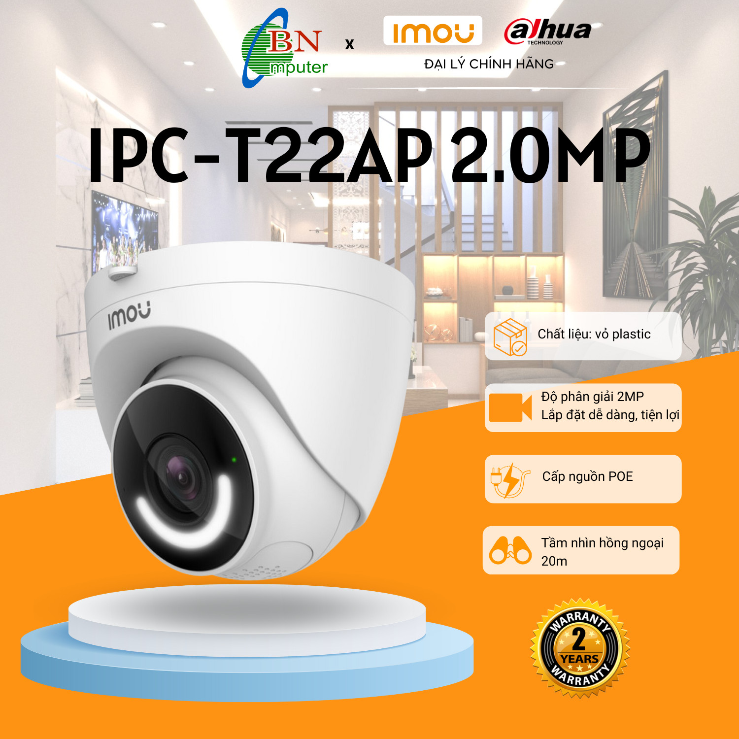Camera ip imou poe t22ap 2.0 megapixel bảo hành 24 tháng