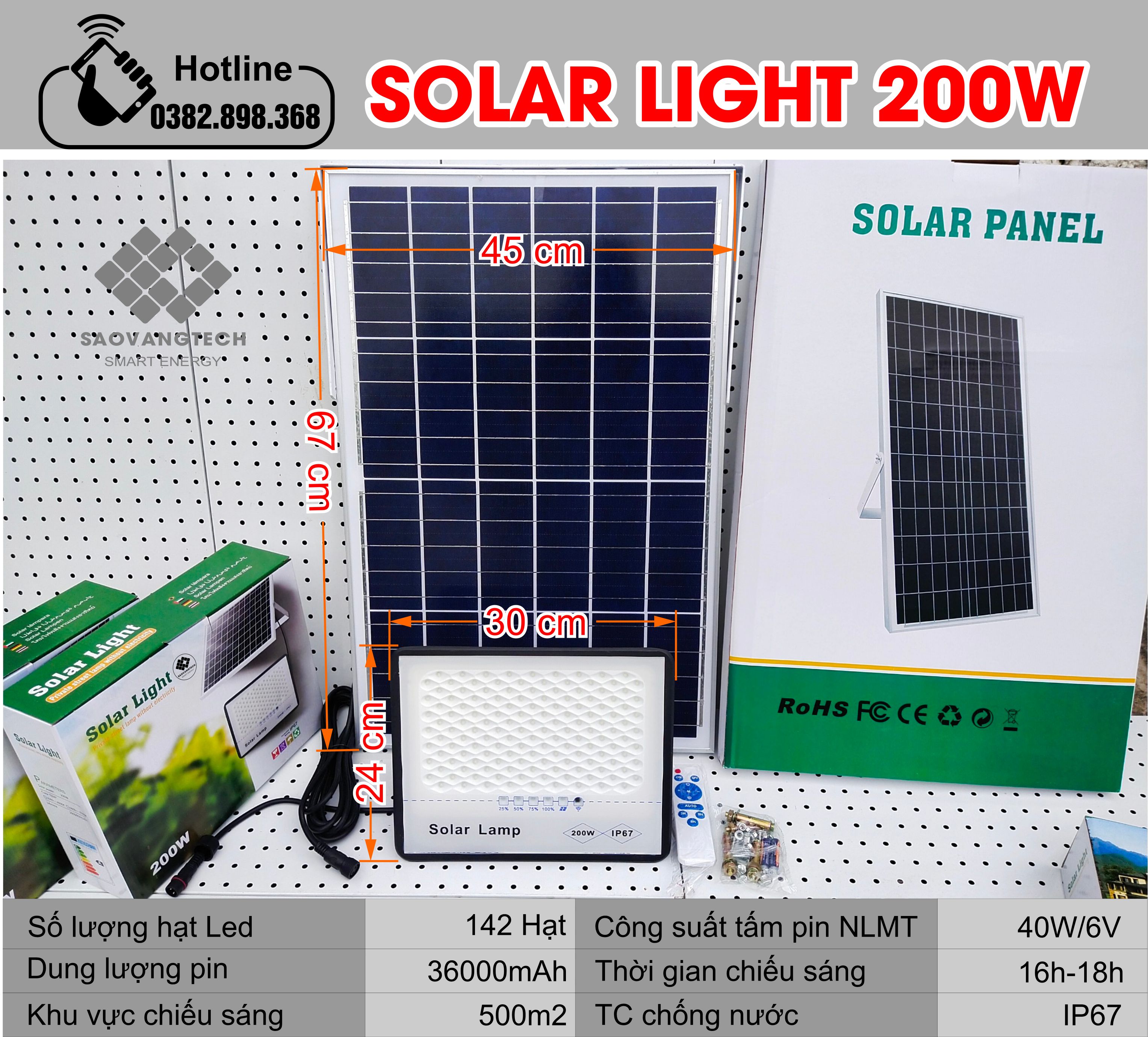 Đèn Năng Lượng Mặt Trời Solar Light 200W - Pin Lưu Trữ 16h - 18h