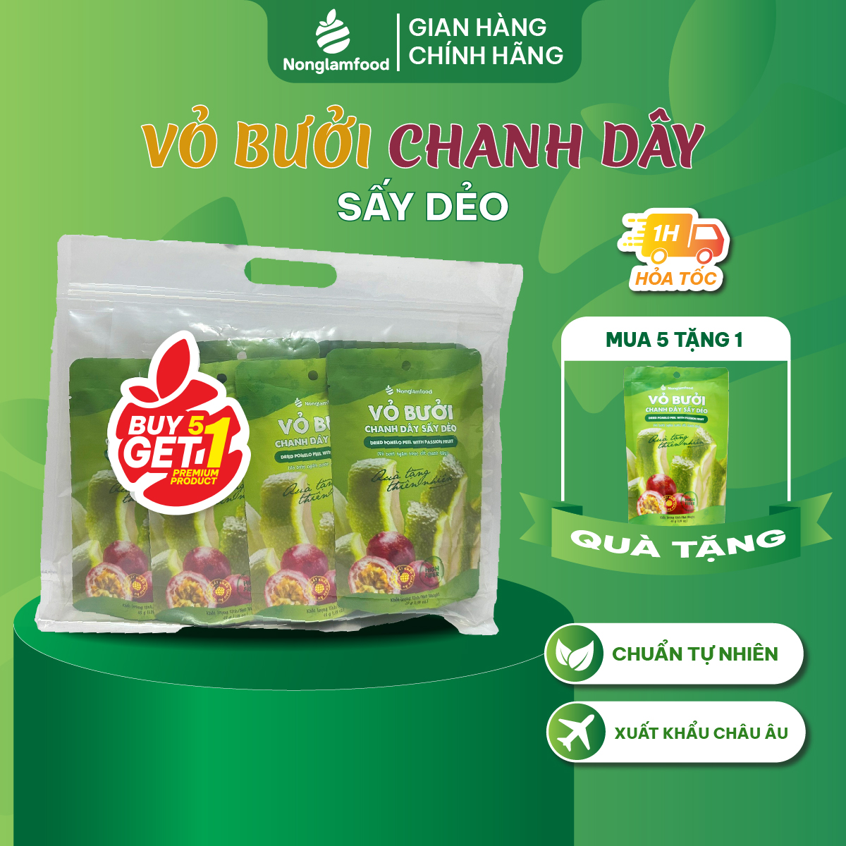 [Mua 5 tặng 1] Combo 5 Túi Vỏ Bưởi Chanh Dây Sấy Dẻo Nonglamfood 25g | Trái cây sấy dẻo dinh dưỡng | Healthy Snack