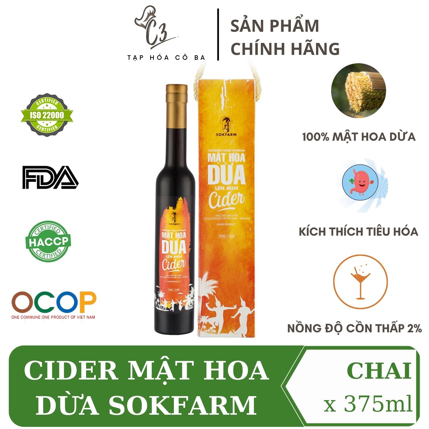 Cider mật hoa dừa Sokfarm, mật hoa dừa lên men tự nhiên hỗ trợ tiêu hóa, giàu chất điện giải tự nhiên