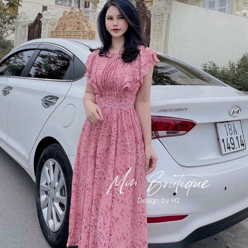 [HCM]VÁY HOA NHÍ Hồng chun eo - Đầm Vintage xếp ly ngực cso dây thắt eo cực xinh - Thời Trang Nữ MiKo Fashion -Đầm dự tiệc.