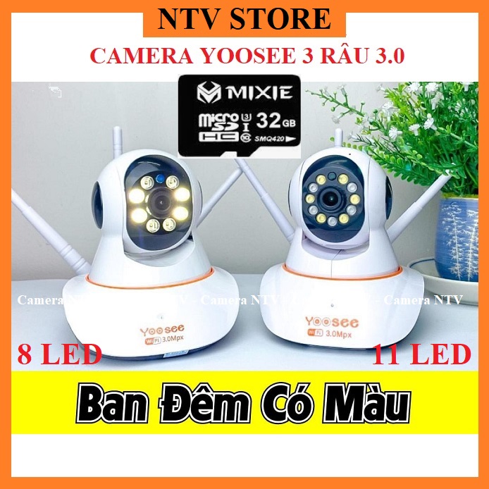CAMERA GIÁM SÁT YOOSEE 3 RÂU CÓ ĐÈN CHIẾU SÁNG - QUAY ĐÊM CÓ MÀU KHI BẬT ĐÈN LED CHIẾU SÁNG