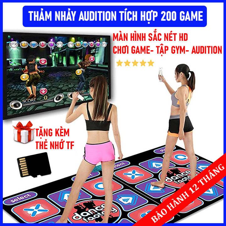 [Sale 50%]Thảm nhạc nhảy,chơi trò chơi trẻ em tích hợp 200 game, thảm nhảy audition đa chức năng cho 2 người, Đệm nhảy đôi tại nhà kết nối Tivi, Máy tập yoga, tập thể dục cho gia đình + Tặng Kèm Thẻ Nhớ