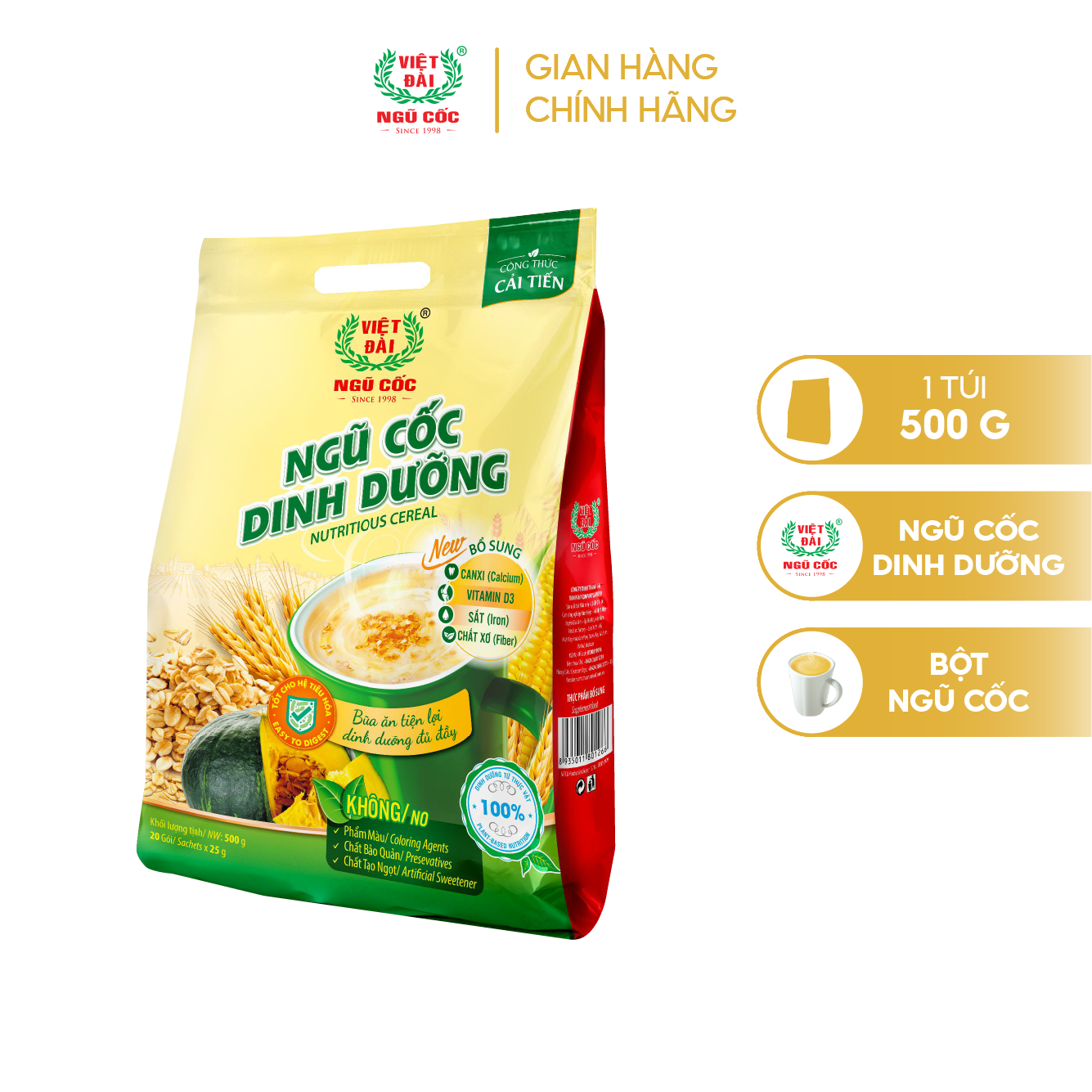 Bột Ngũ Cốc Dinh Dưỡng VIỆT ĐÀI Túi 500g Bổ Sung Các Chất Dinh Dưỡng Tốt Cho Hệ Tiêu Hóa