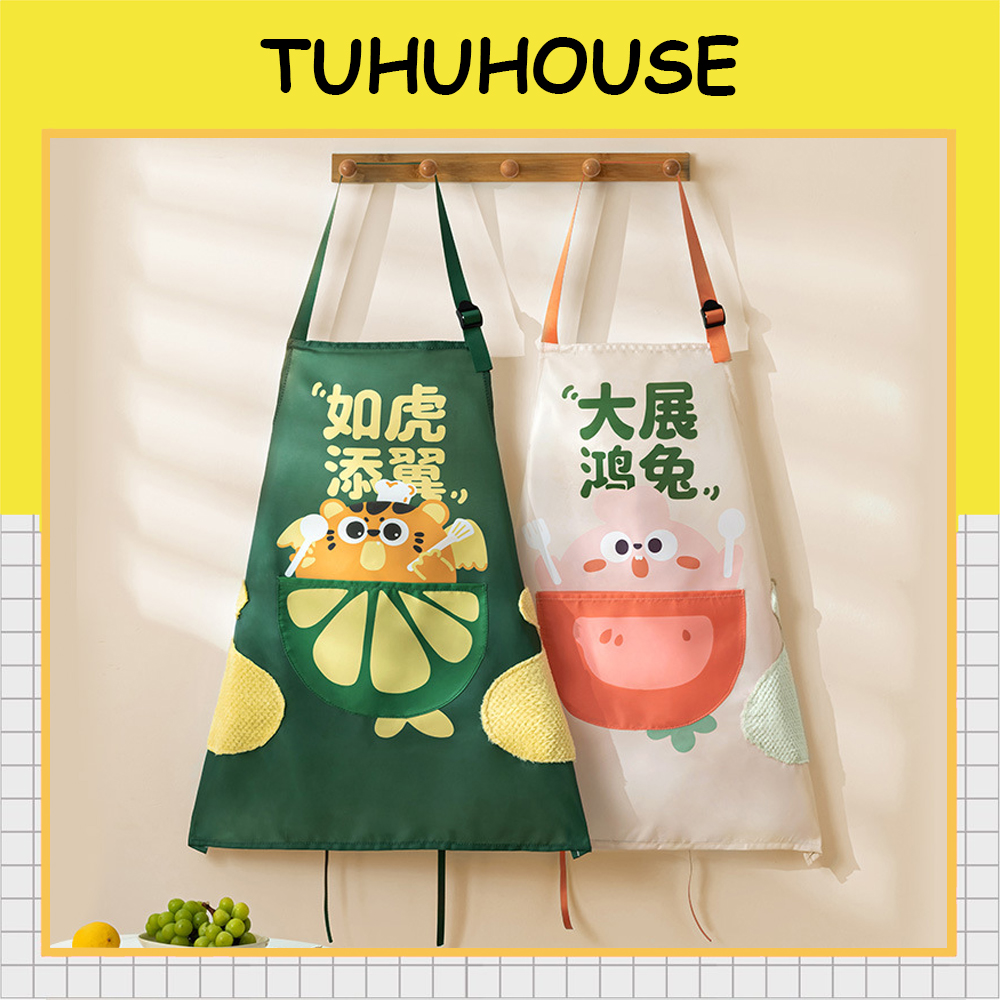Tạp dề nấu ăn vải canvas, tạp dề chống nước có túi, khăn lau tay - TUHUHOUSE