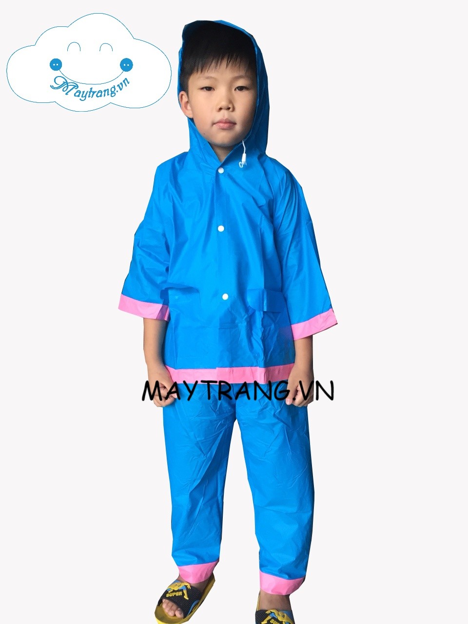 Bộ Áo Mưa Nhựa Em Bé - Xanh Nước Biển Cho bé từ 25-35KG