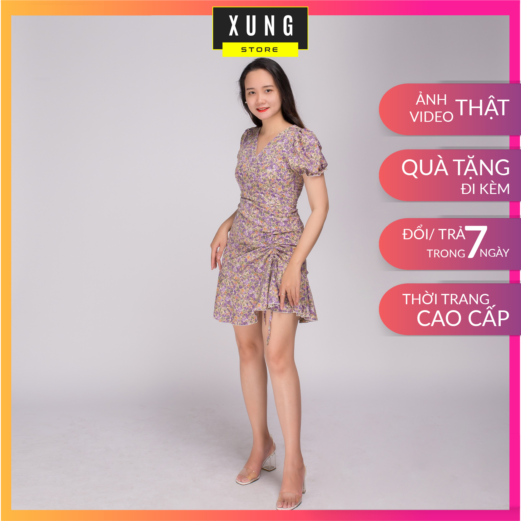 Đầm váy body hoa rút dây 1 bên hông Fresize dưới 60kg – XungStore