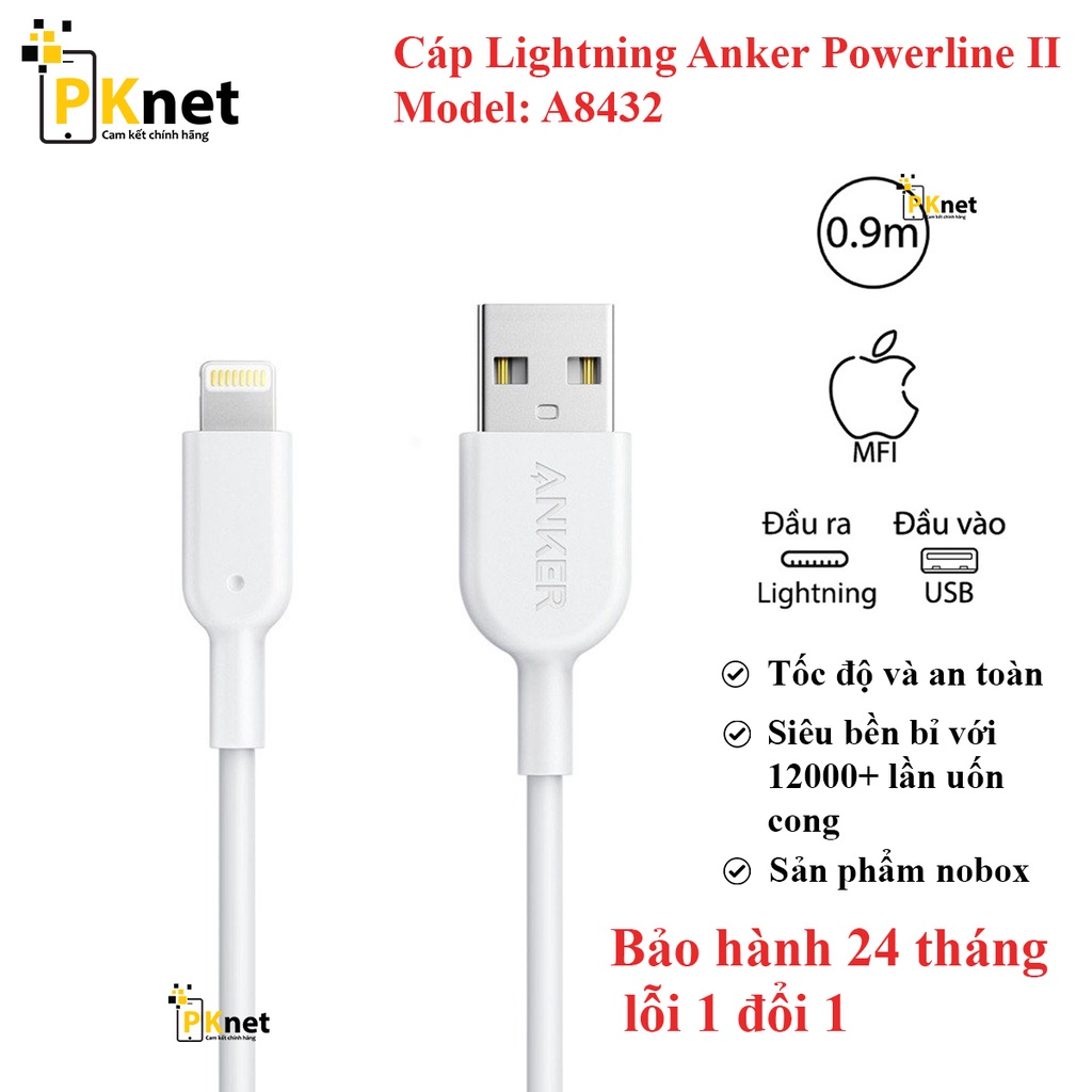 Cáp lightning anker powerline ii - a8432 0.9m