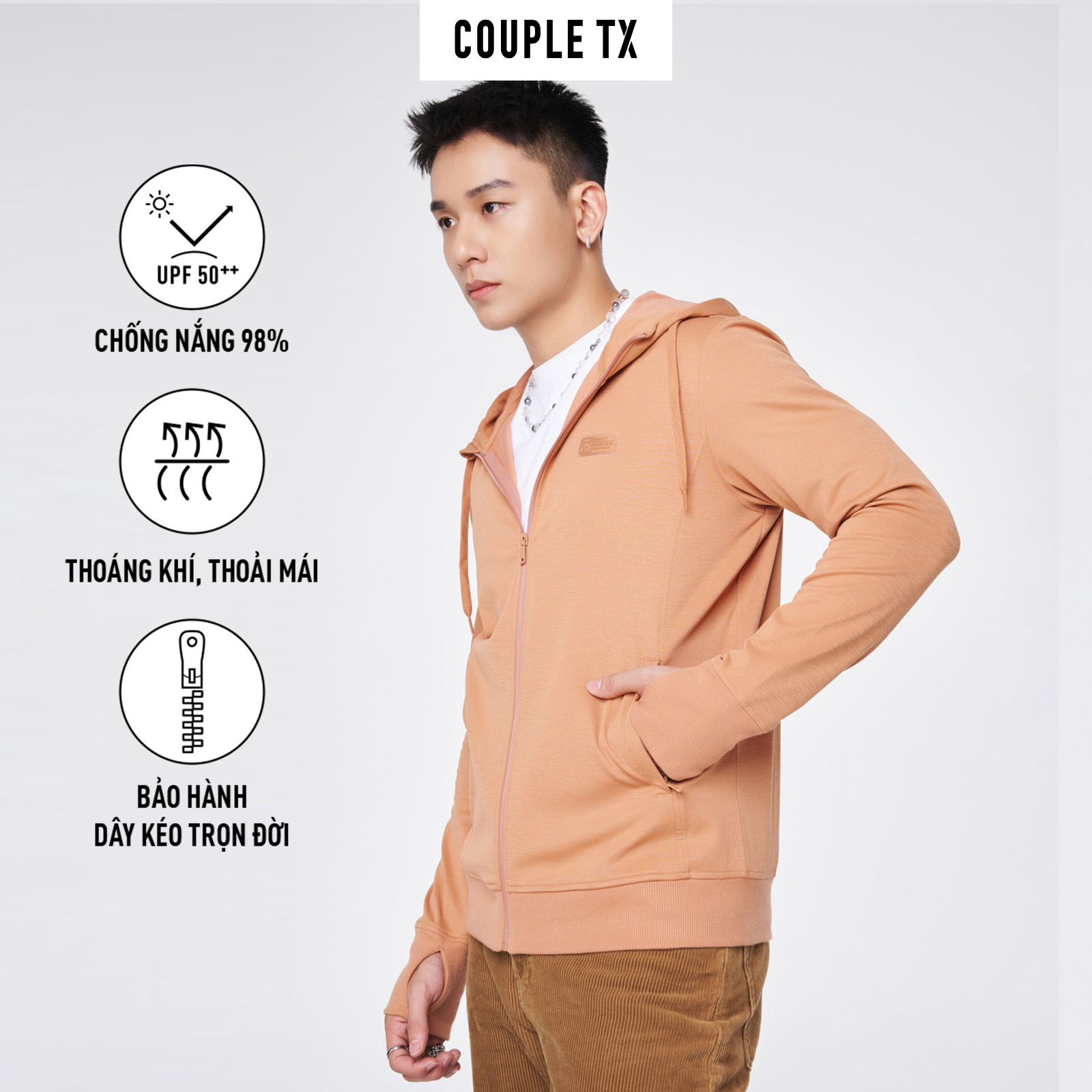 Áo khoác chống nắng nam couple tx - uv thun, xược màu mok 1045