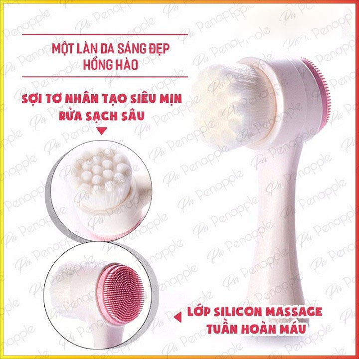 Cọ rửa mặt massage 2 đầu siêu mềm có tay cầm