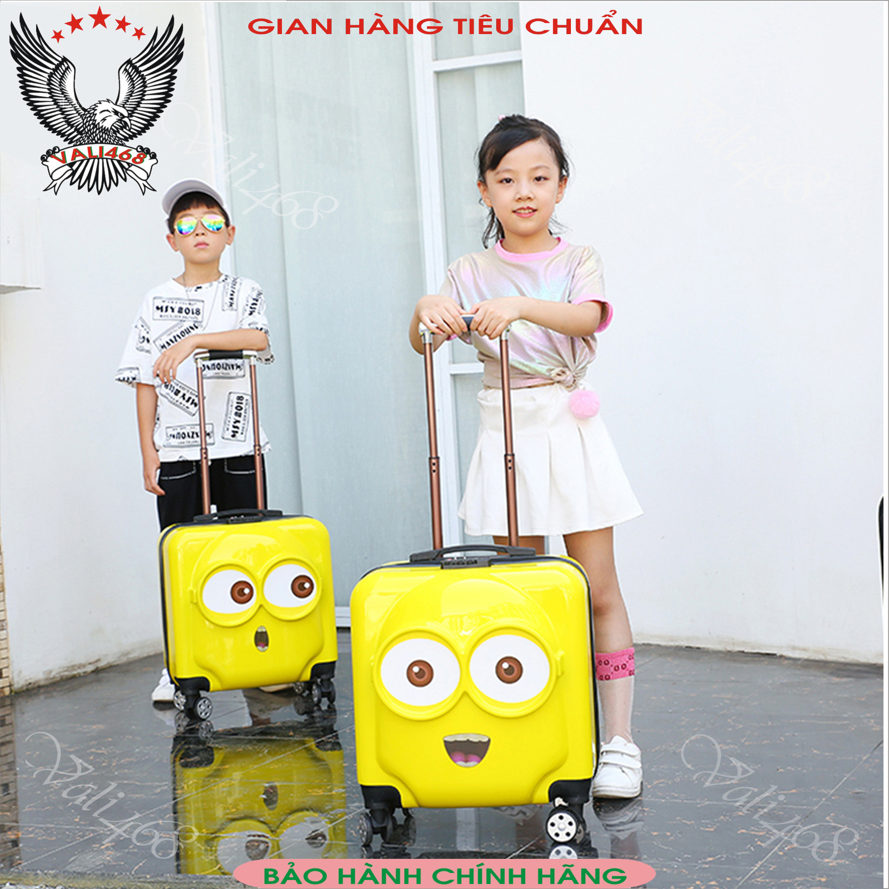 Vali nhựa kéo MILION vuông cho bé SIZE 18 - 3 sắc thái cảm xúc, ngộ nghĩnh, dễ thương,tiện dụng cho mỗi chuyến đi của bé