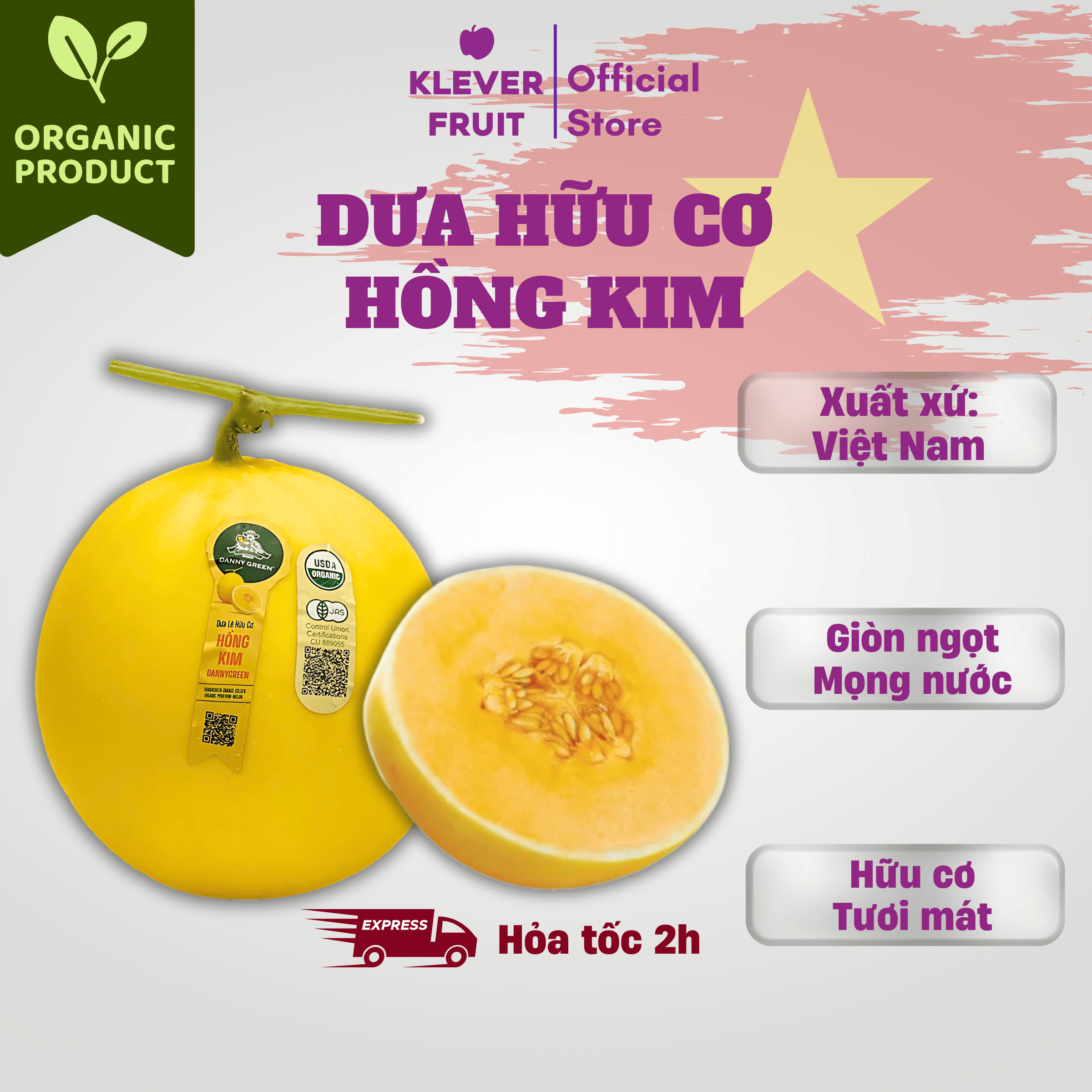 Dưa Lê Hữu Cơ Hồng Kim - 01 quả - Klever Fruit