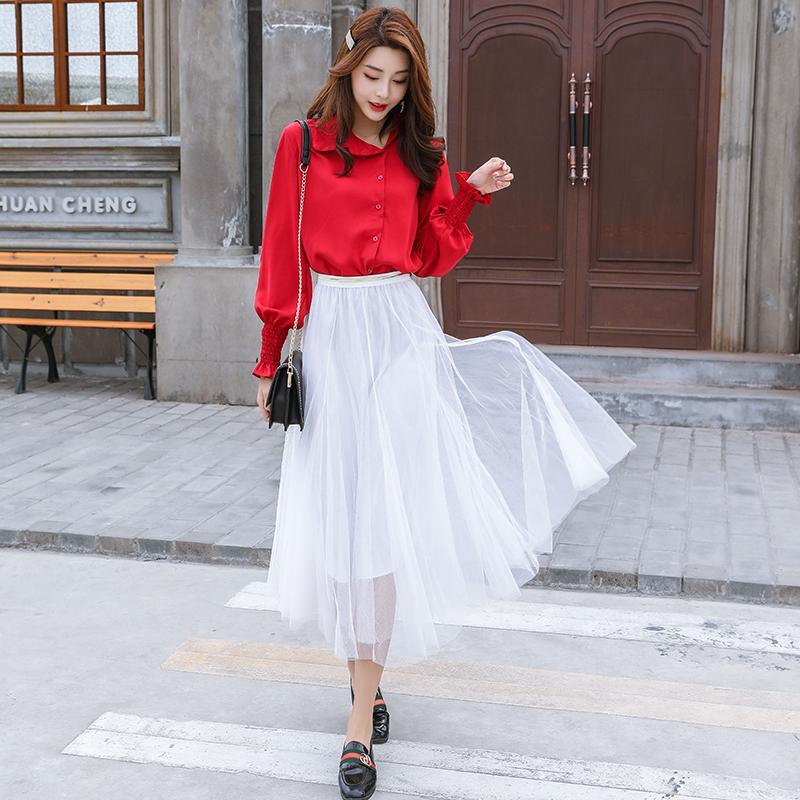 [HCM]Váy Nữ Lưới Sợi Váy Đuôi Cá Lớn Đầm Váy Đồng Màu Váy Cổ Tích Skirt