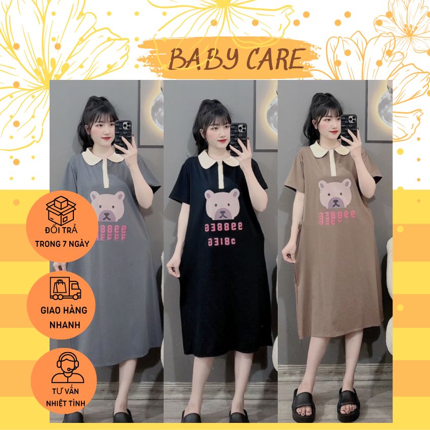 Váy bầu mùa hè cotton siêu xinh m322, đầm bầu cotton chất mát phối cổ poolo