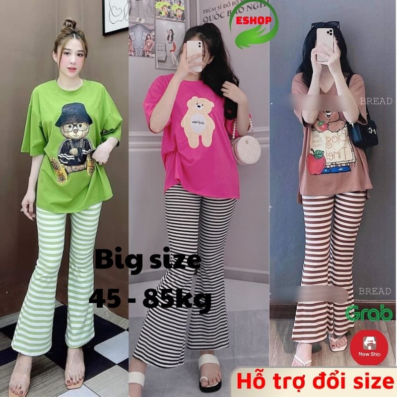 Đồ bộ nữ quần ống loe nữ cạp cao bigsize ESHOP quần thun gân len tăm cotton form rộng tay lửng co giãn đẹp DB35